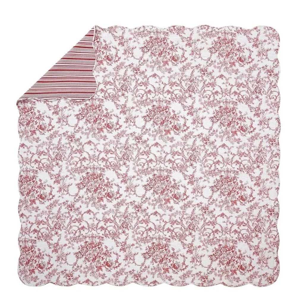 Classic Floral Quilt 3pc KingBedding Set Red